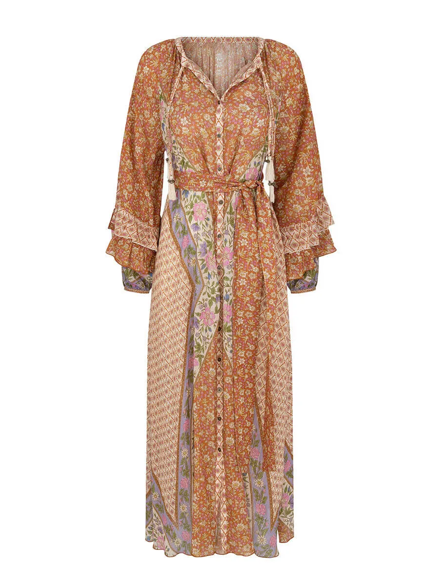 Unique Bohemian Print Long Sleeve Robe Midi Dress sold by Like My Choice product image thumbnail 5
