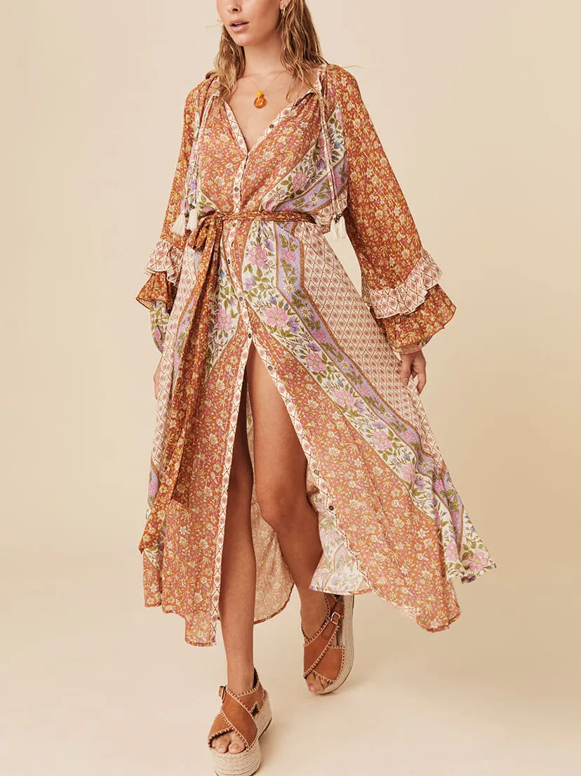 Unique Bohemian Print Long Sleeve Robe Midi Dress sold by Like My Choice product image thumbnail 2
