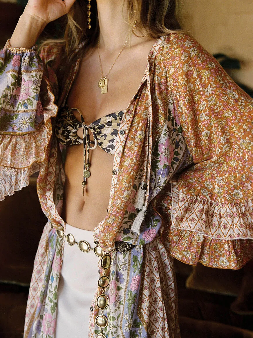 Unique Bohemian Print Long Sleeve Robe Midi Dress sold by Like My Choice product image thumbnail 4