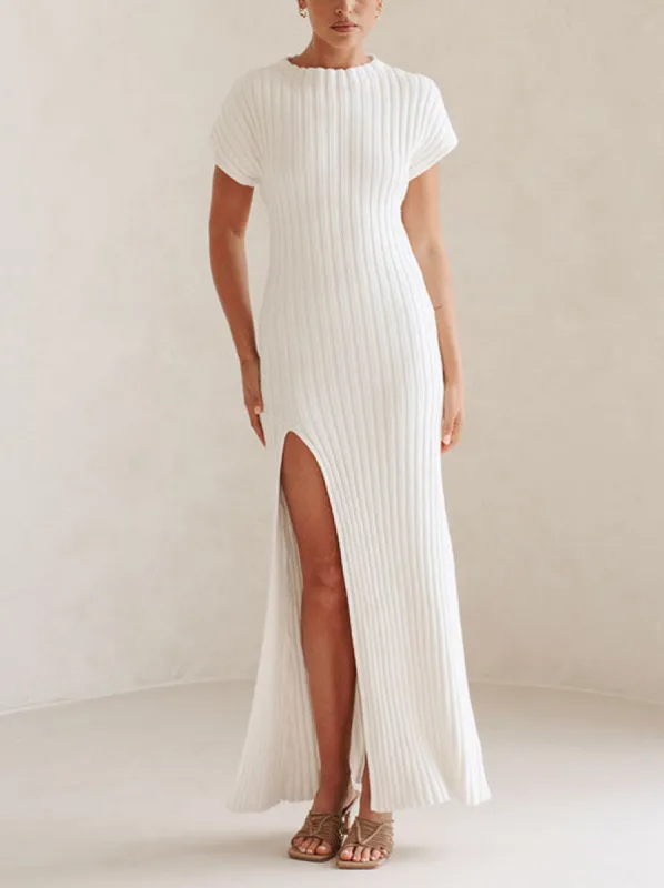New Crew Neck Slit Sexy Knit Midi Dress sold by Like My Choice