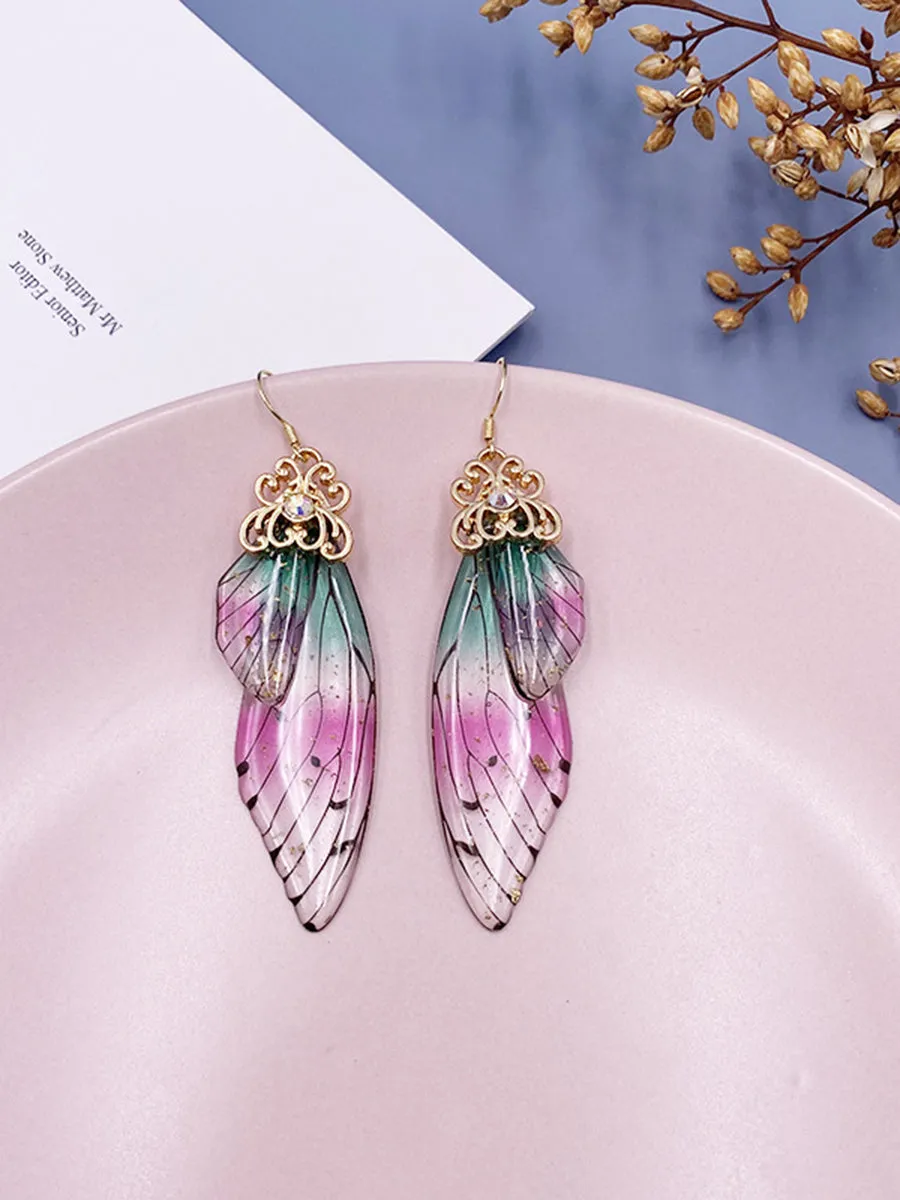 Butterfly Wing Iridescent Rhinestone Cicada Wing Crystal Earrings sold by Like My Choice product image thumbnail 4