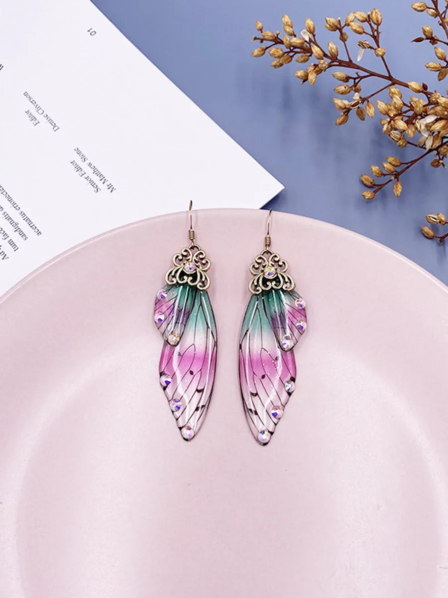 Butterfly Wing Iridescent Rhinestone Cicada Wing Crystal Earrings sold by Like My Choice
