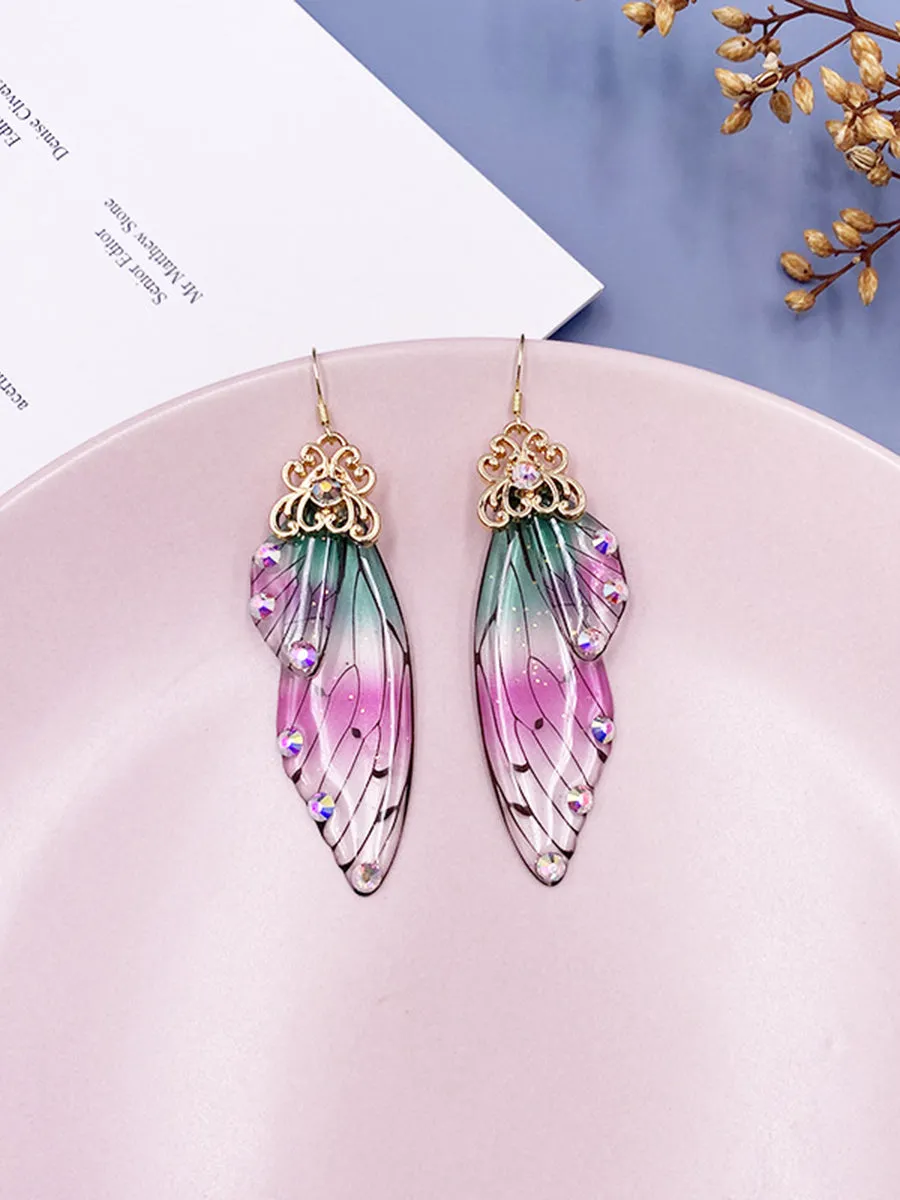 Butterfly Wing Iridescent Rhinestone Cicada Wing Crystal Earrings sold by Like My Choice product image thumbnail 5