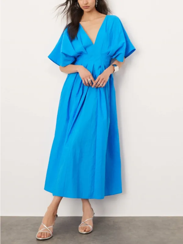 V-Neck Short Sleeve Midi Dress In Blue sold by Like My Choice