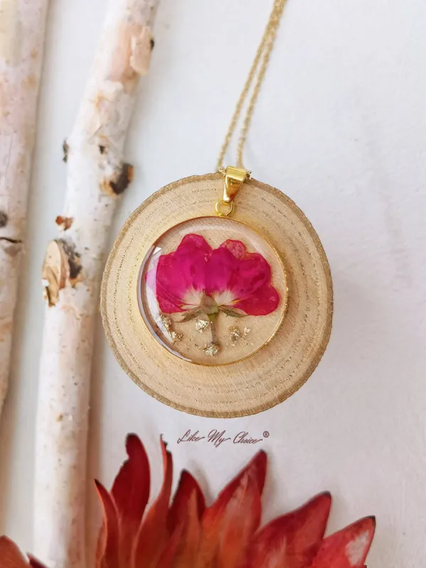 Eternal Bloom Round Necklace - Red Flower in Resin sold by Like My Choice