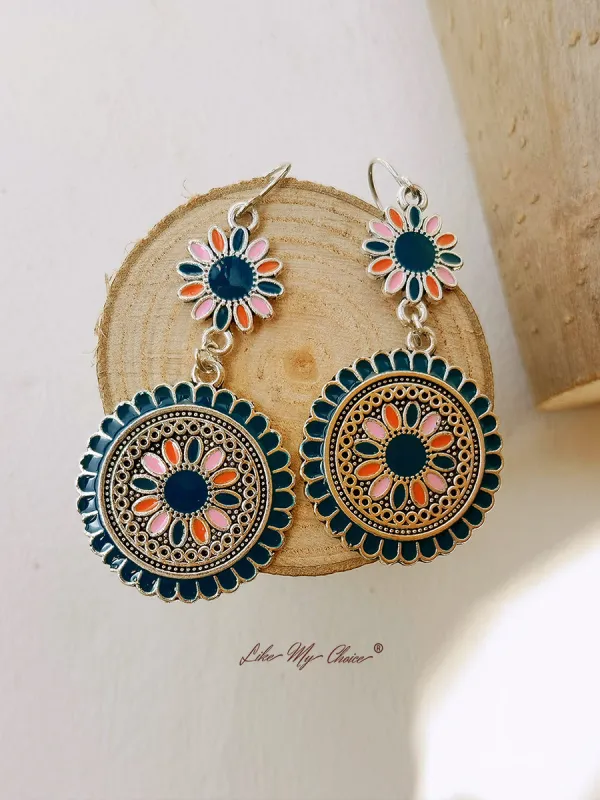 Ethnic Flower Dangle Drop Boho Earrings sold by Like My Choice