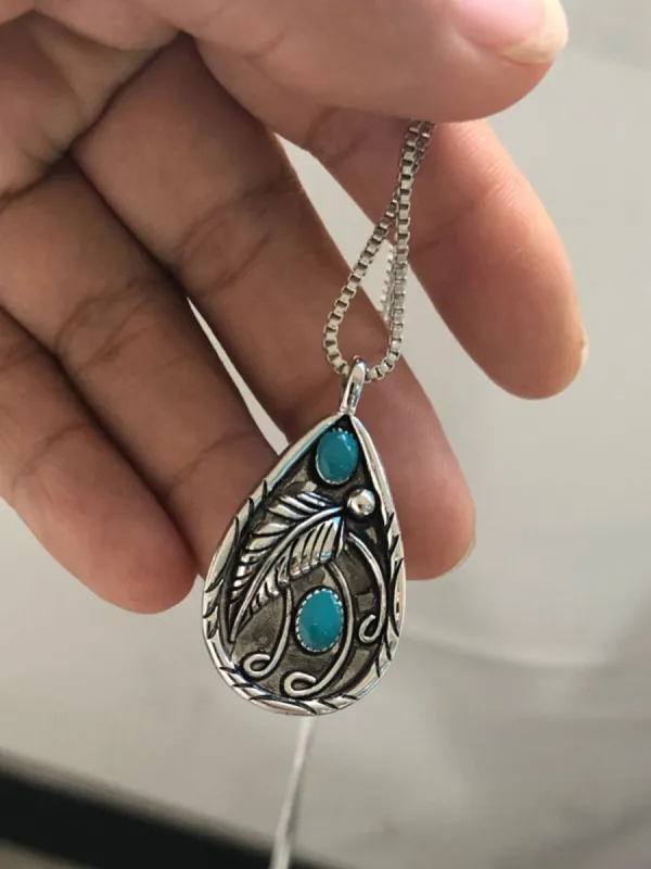 Turquoise Feather Pendant Necklace sold by Like My Choice