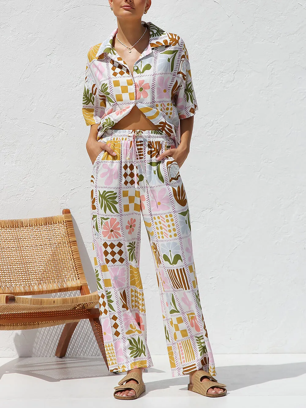 Multicolor Printed Casual Holiday Ethnic Style Top Wide Leg Pants Suit sold by Like My Choice product image thumbnail 2