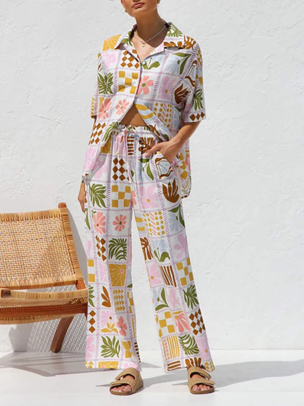 Multicolor Printed Casual Holiday Ethnic Style Top Wide Leg Pants Suit sold by Like My Choice product image thumbnail 5
