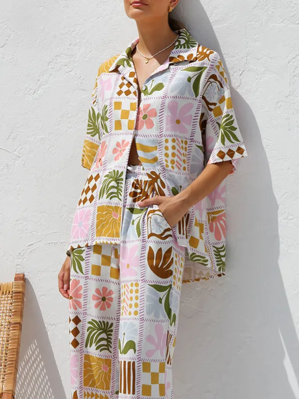 Multicolor Printed Casual Holiday Ethnic Style Top Wide Leg Pants Suit sold by Like My Choice