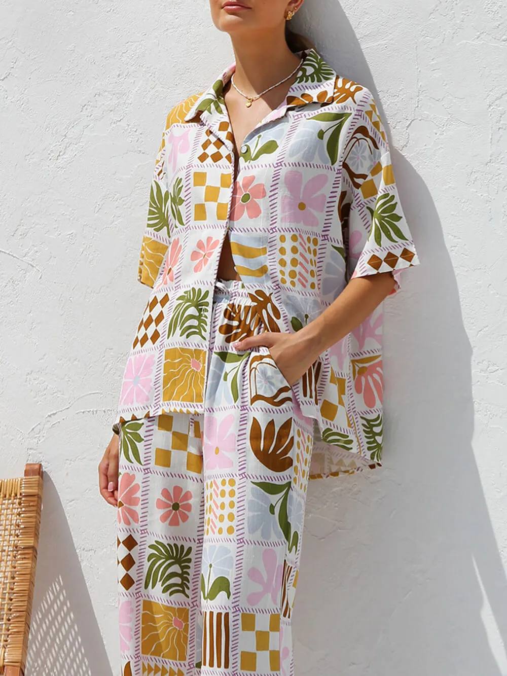 Multicolor Printed Casual Holiday Ethnic Style Top Wide Leg Pants Suit sold by Like My Choice