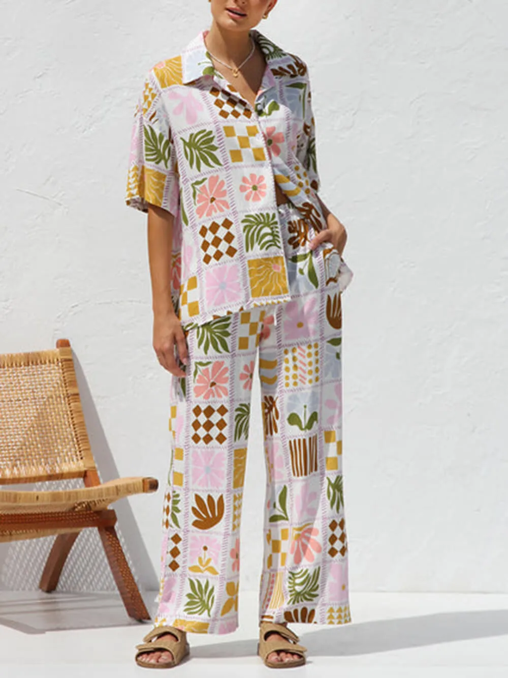 Multicolor Printed Casual Holiday Ethnic Style Top Wide Leg Pants Suit sold by Like My Choice product image thumbnail 3