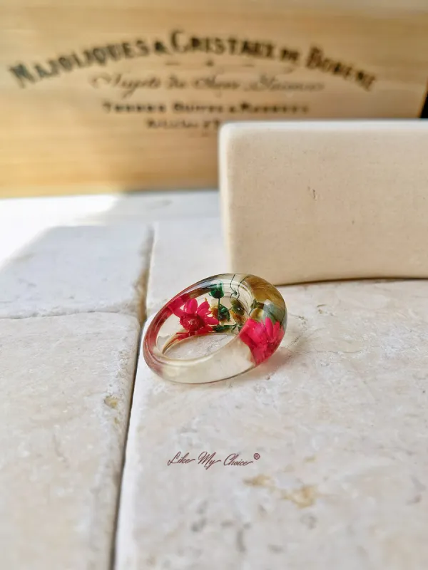 Red Daisy Oval Resin Ring sold by Like My Choice