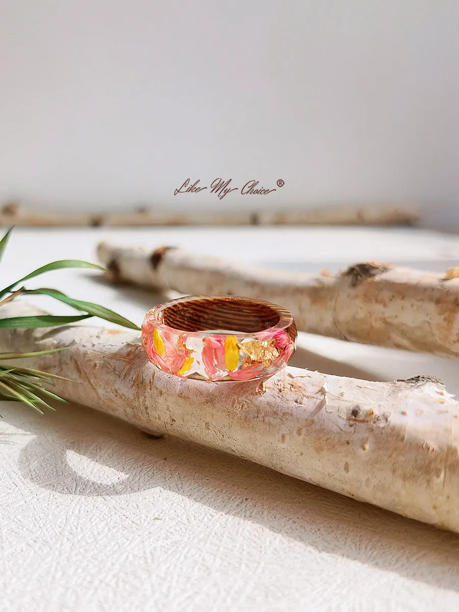 Handmade Dried Flower Inlaid Resin Ring-Gold foil red sold by Like My Choice