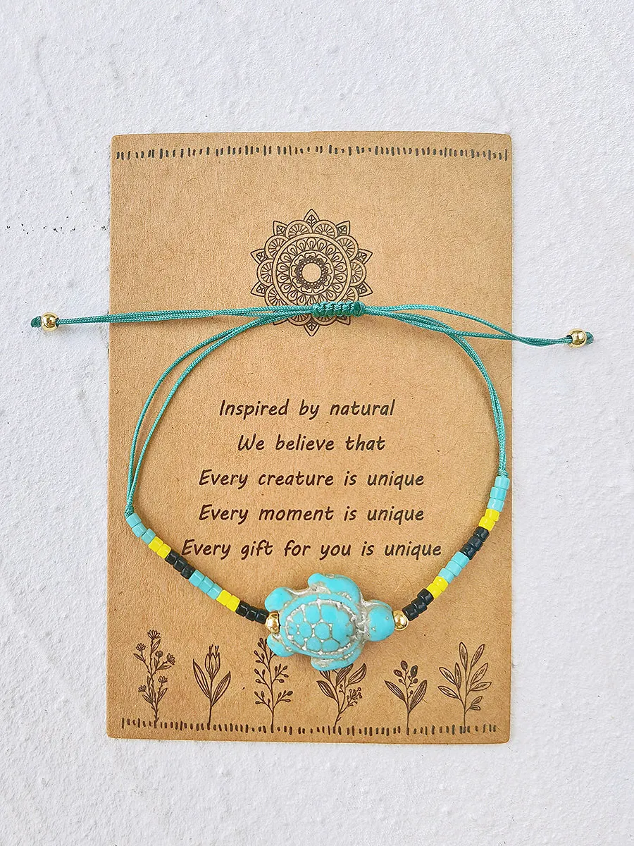 Adjustable Drawstring Beaded Bracelet Turquoise Green Blue Turtle sold by Like My Choice product image thumbnail 4