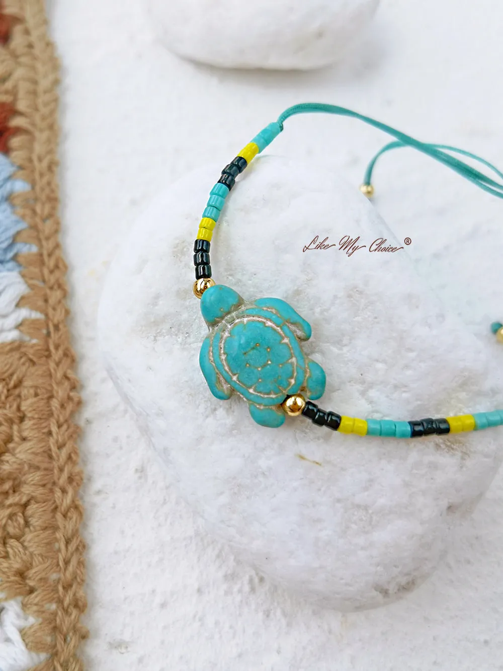 Adjustable Drawstring Beaded Bracelet Turquoise Green Blue Turtle sold by Like My Choice product image thumbnail 2