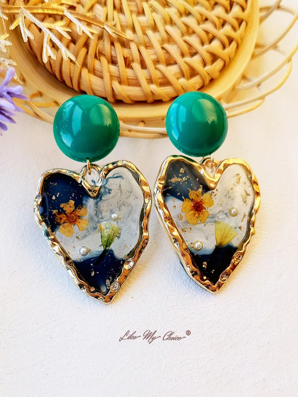 Pressed Flower Earrings - Vintage Heart sold by Like My Choice