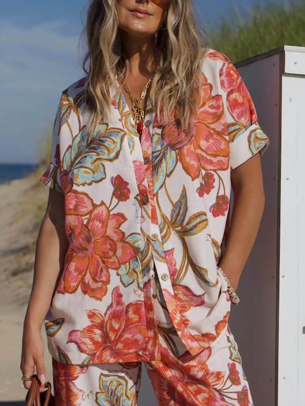 Modern Unique Floral Print Button-Down Oversized Blouse sold by Like My Choice