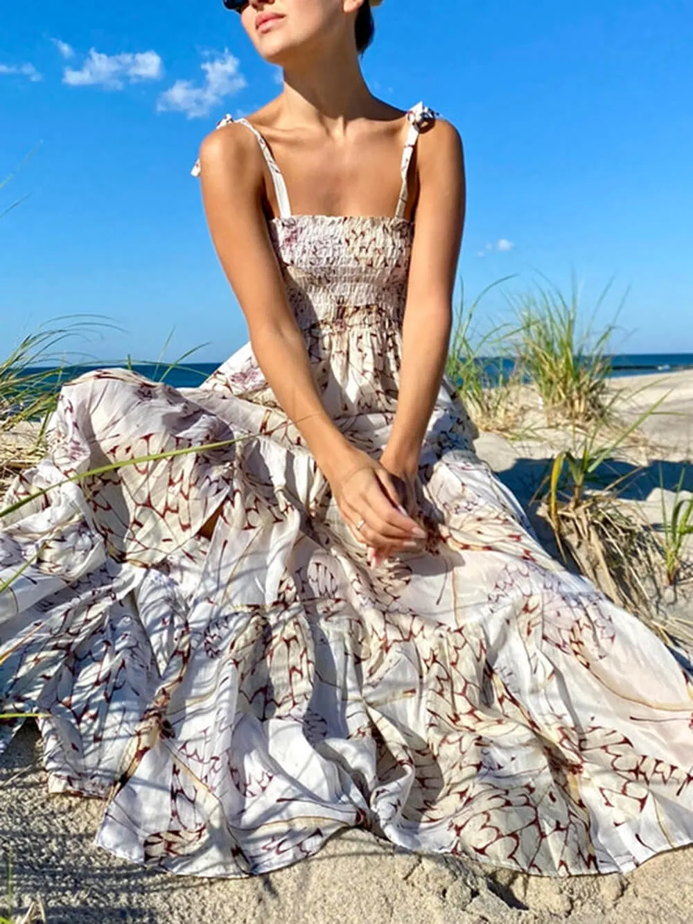 Elegant Vacation Print Pleated Tiered Dress sold by Like My Choice product image thumbnail 2