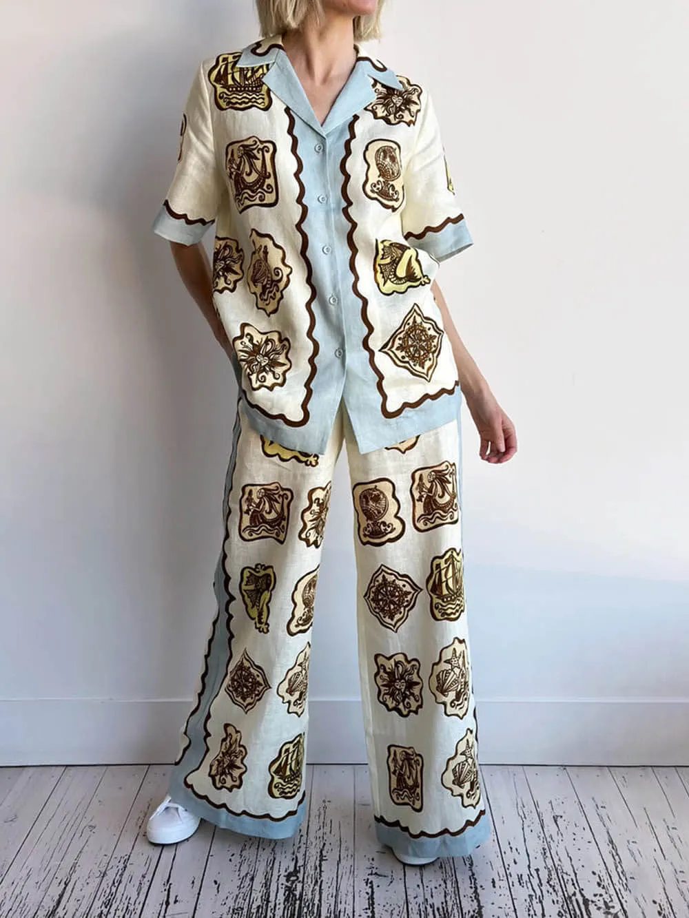 Unique Print Elastic Waist Pocket Wide Leg Pants sold by Like My Choice product image thumbnail 2