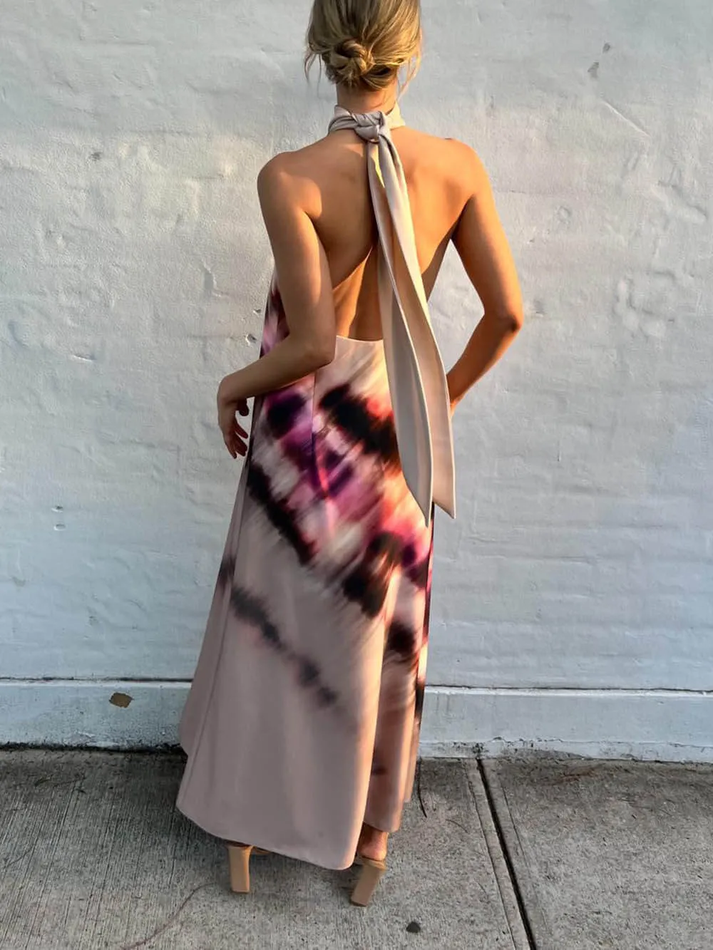 Unique Tie-Dye Printed Halterneck Lace Up Backless Maxi Dress sold by Like My Choice product image thumbnail 3