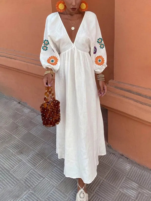 Floral Print V-Neck Lantern Sleeves Backless Maxi Dress sold by Like My Choice