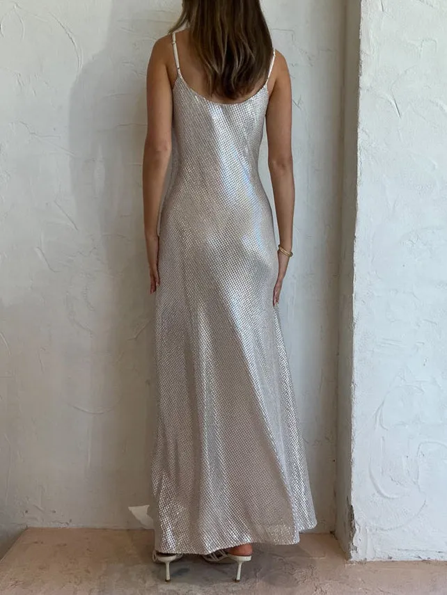 Personalized Fashion Silver Shiny Sexy Off-Shoulder Maxi Dress sold by Like My Choice product image thumbnail 3