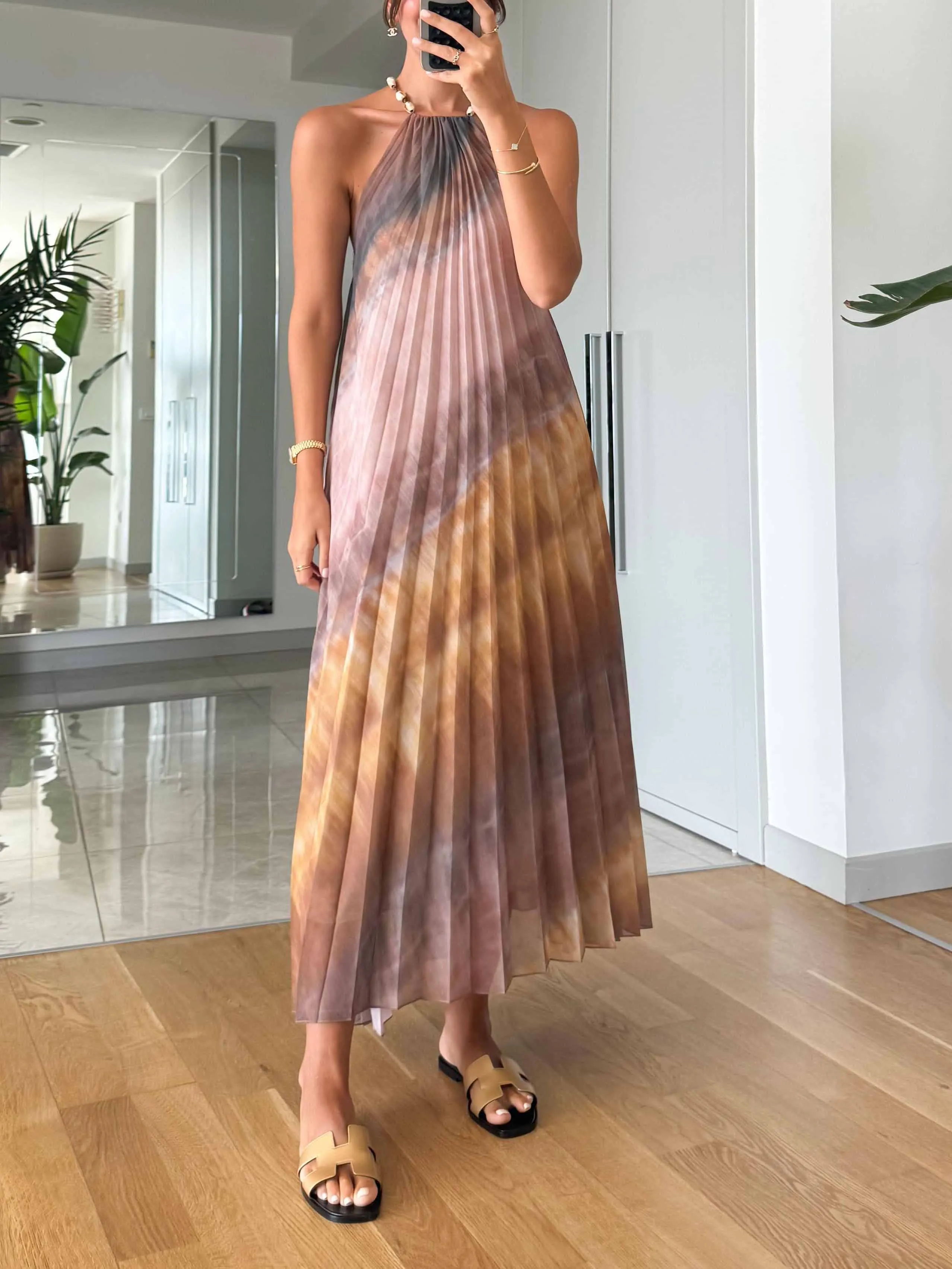 Unique Tie-Dye Gradient Print Pleated Midi Dress sold by Like My Choice