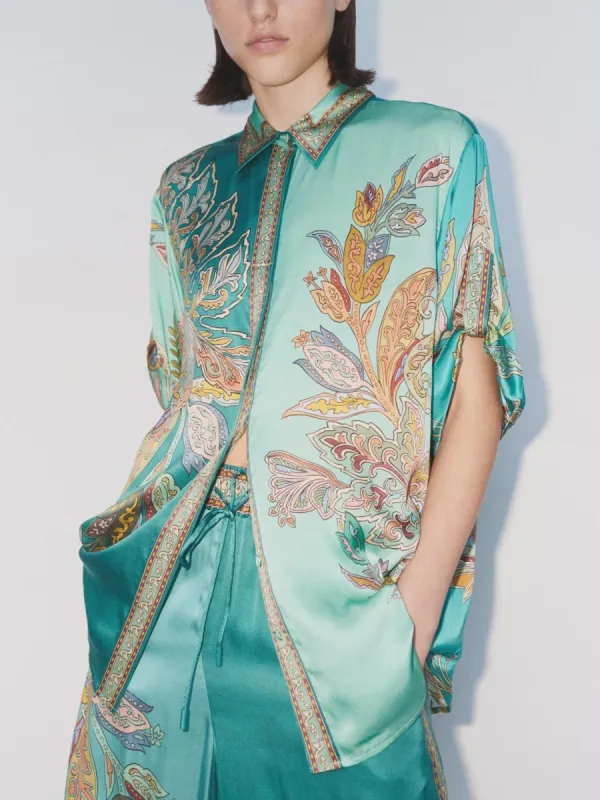 Unique Exquisite Satin Plant Flower Print Loose Top sold by Like My Choice