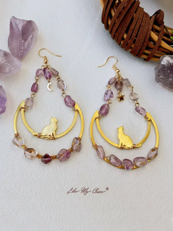 Moon & Cat Amethyst Dangle Boho Earrings sold by Like My Choice