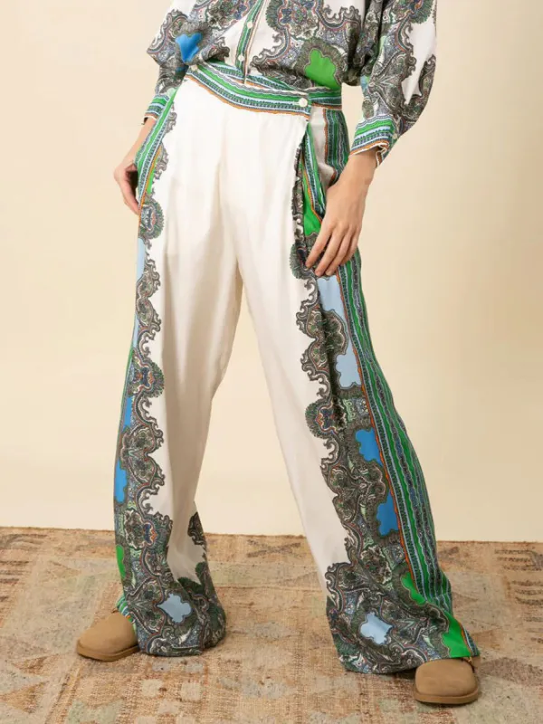 Exquisite Paisley Ethnic Print Side Pocket Loose Wide-Leg Pants sold by Like My Choice