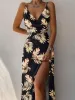 Elegant Unique Printed Spaghetti Strap Pleated Leg Slit Dress sold by Like My Choice