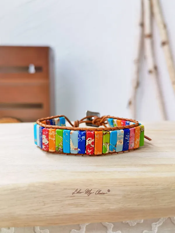 Natural Stone 7 Chakra Healing Chakra Tube Beads Bracelet sold by Like My Choice