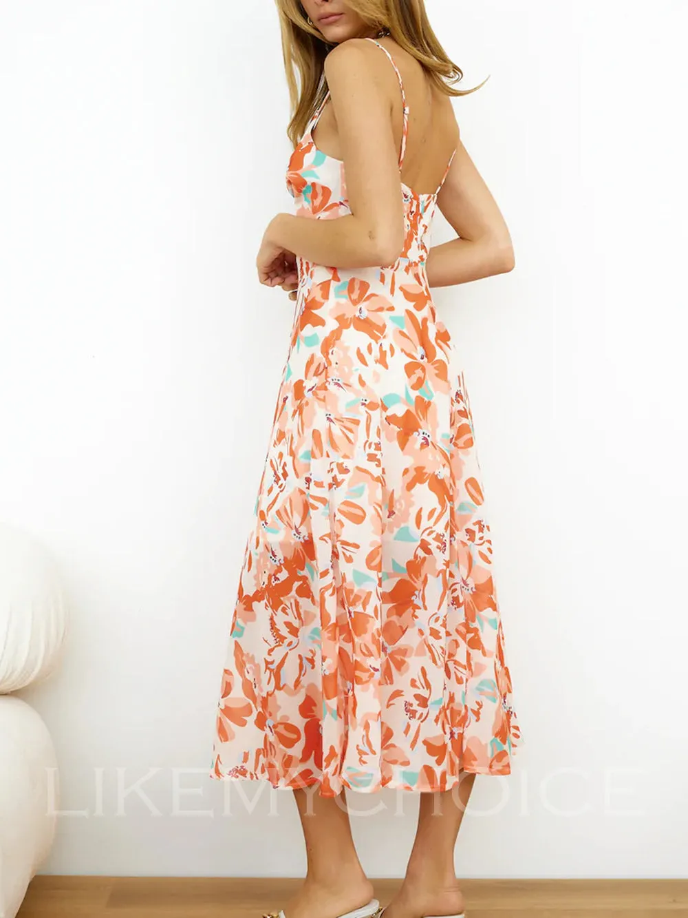 V-Neck Twisted Backless Cami Flowy Vacation Midi Dress sold by Like My Choice product image thumbnail 2