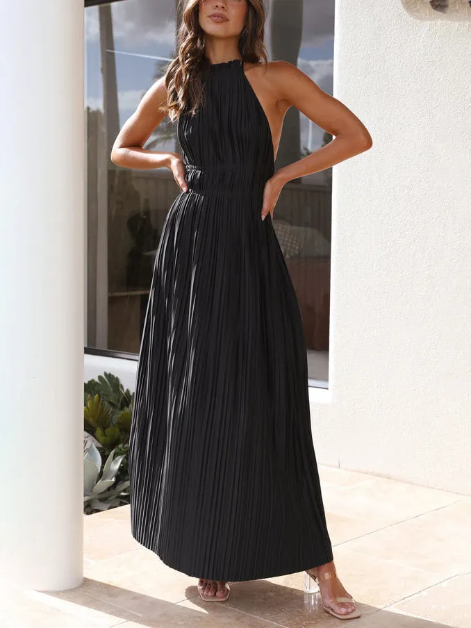 Fashion Pleated Halter Neck Backless Midi Dress sold by Like My Choice