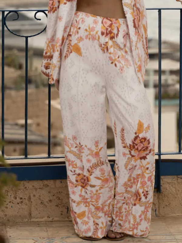 Exquisite Resort Style Unique Printed Elastic Waist Pocket Wide Leg Pants sold by Like My Choice