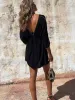 Features Gold-Trimmed V-Neck Bat-Sleeve Mini Dress sold by Like My Choice
