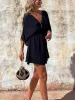 Features Gold-Trimmed V-Neck Bat-Sleeve Mini Dress sold by Like My Choice