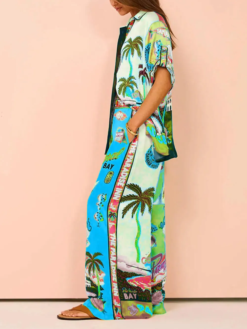 Summer Sunshine Beach Coconut Tree Print Pocket Wide Leg Pants sold by Like My Choice product image thumbnail 5