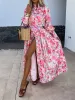 Charming Printed Shirt Buttons Plain Gold Floral Maxi Dress sold by Like My Choice