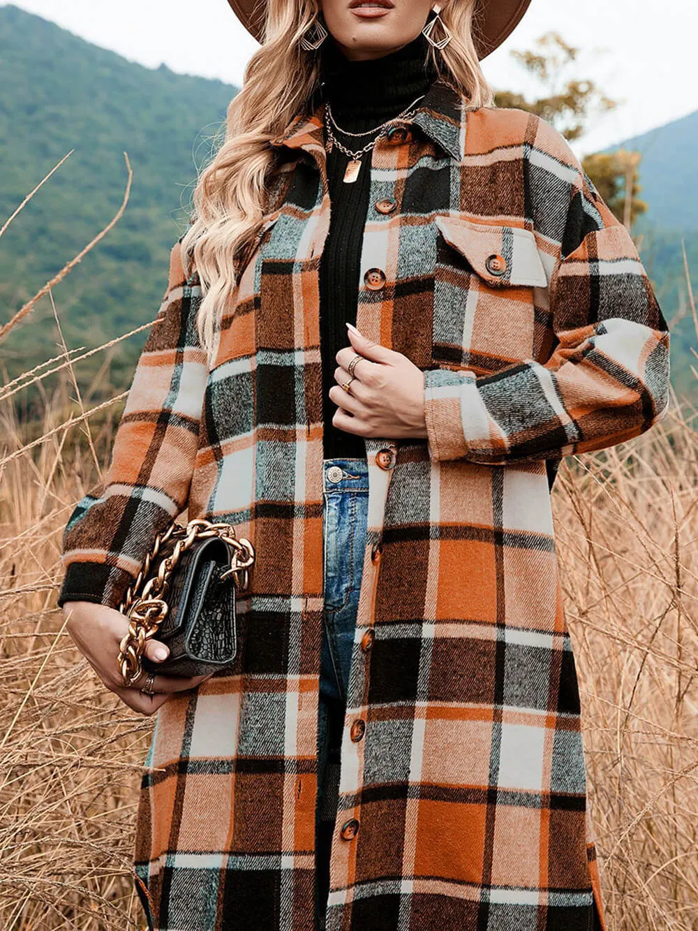 Lapel Collar Loose Woolen Plaid Coat sold by Like My Choice product image thumbnail 4