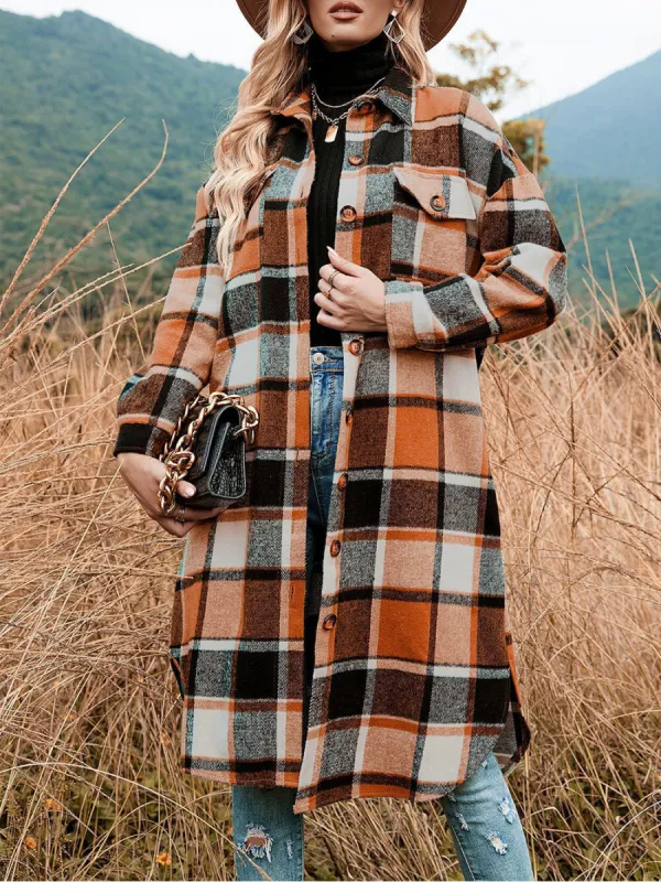 Lapel Collar Loose Woolen Plaid Coat sold by Like My Choice