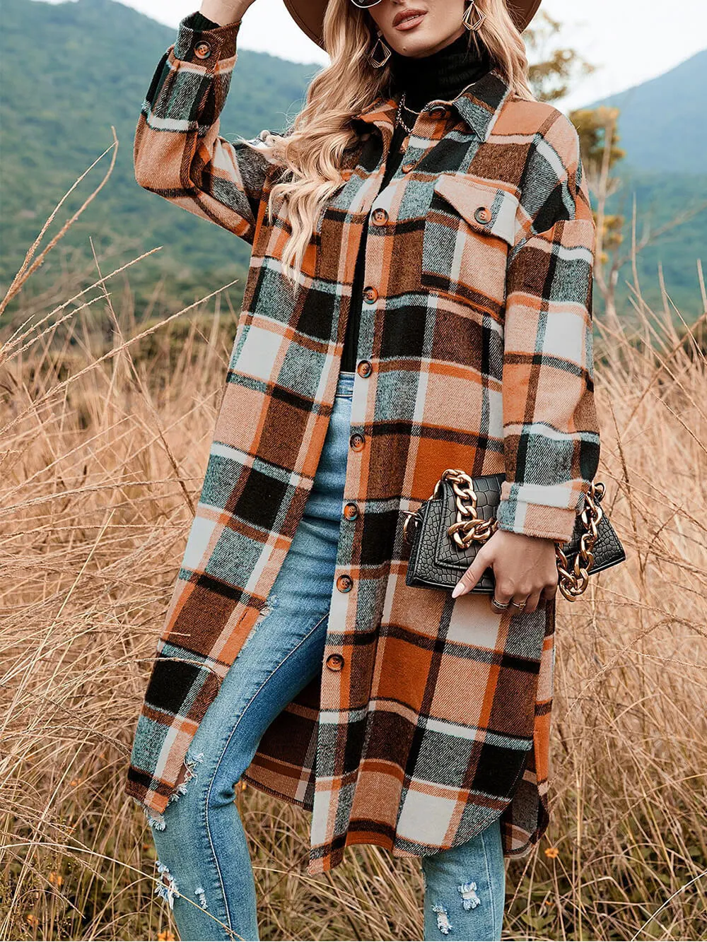 Lapel Collar Loose Woolen Plaid Coat sold by Like My Choice product image thumbnail 3