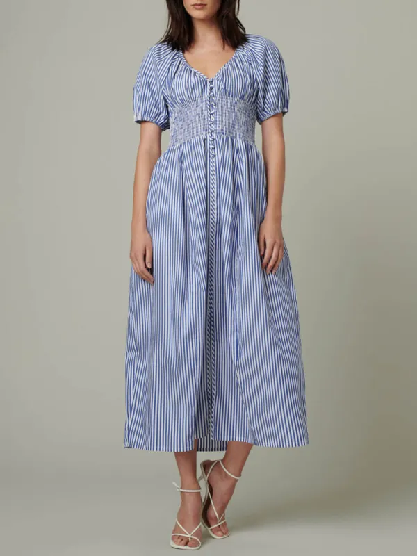Classic Stripe Print Shirred Waist Dress sold by Like My Choice