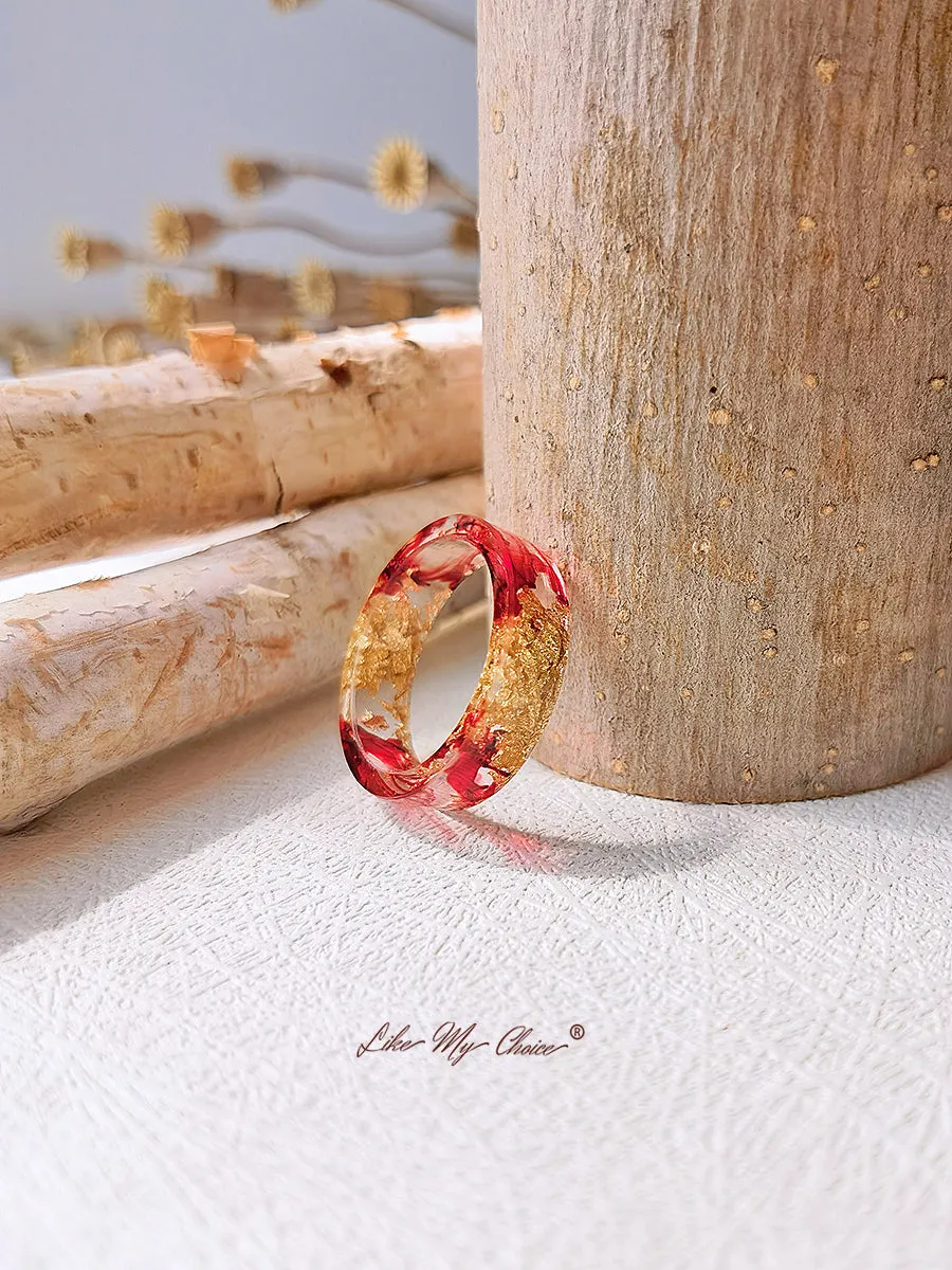 Handmade Dried Flower Gold Foil Colorful Resin Ring sold by Like My Choice product image thumbnail 4