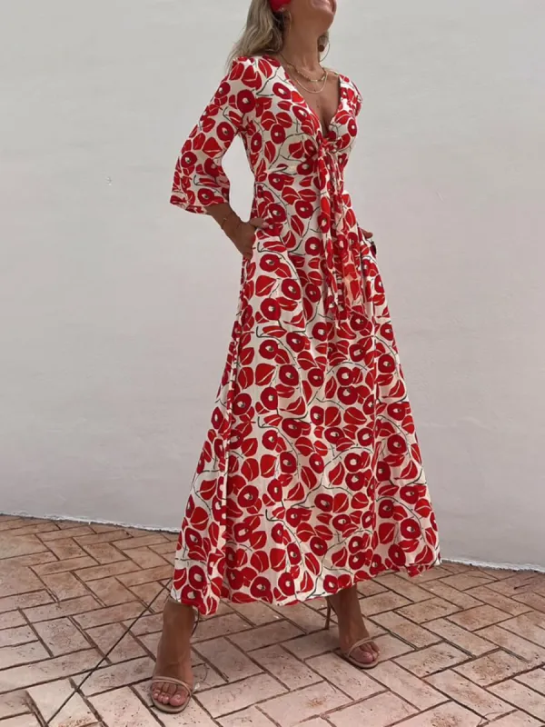 Vacation Floral Print Smocked Off Shoulder Pocketed Maxi Dress sold by Like My Choice