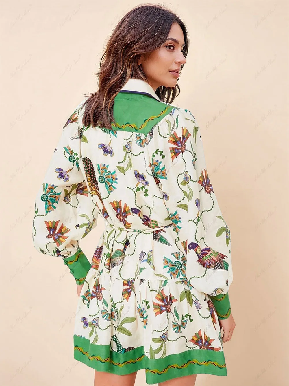 Unique Print Color Match Balloon Sleeve Shirt Mini Dress sold by Like My Choice product image thumbnail 4