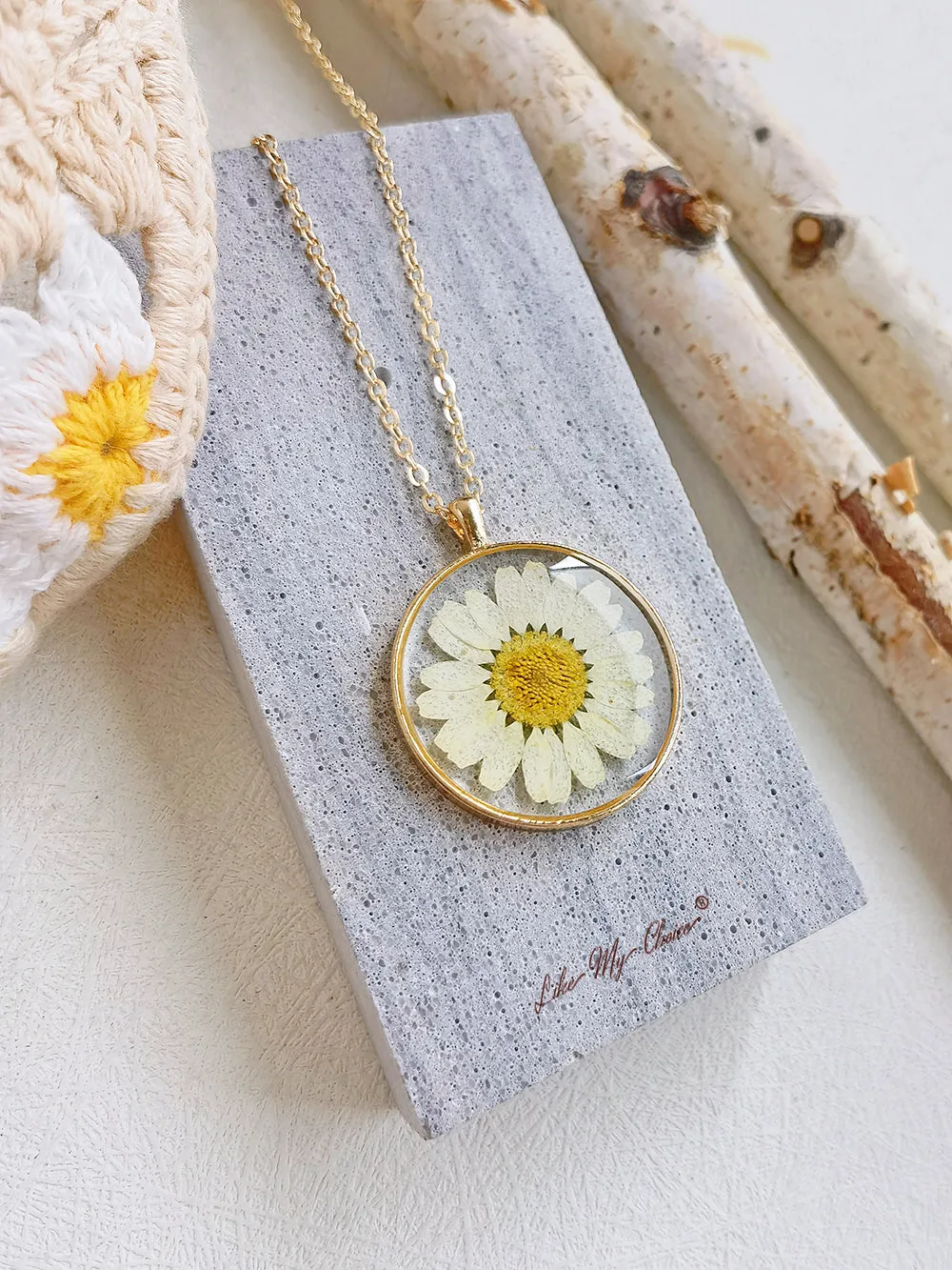 Natural Daisy Pressed Flower Necklace sold by Like My Choice product image thumbnail 2