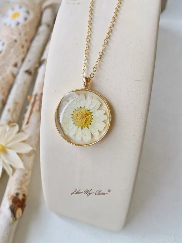 Natural Daisy Pressed Flower Necklace sold by Like My Choice