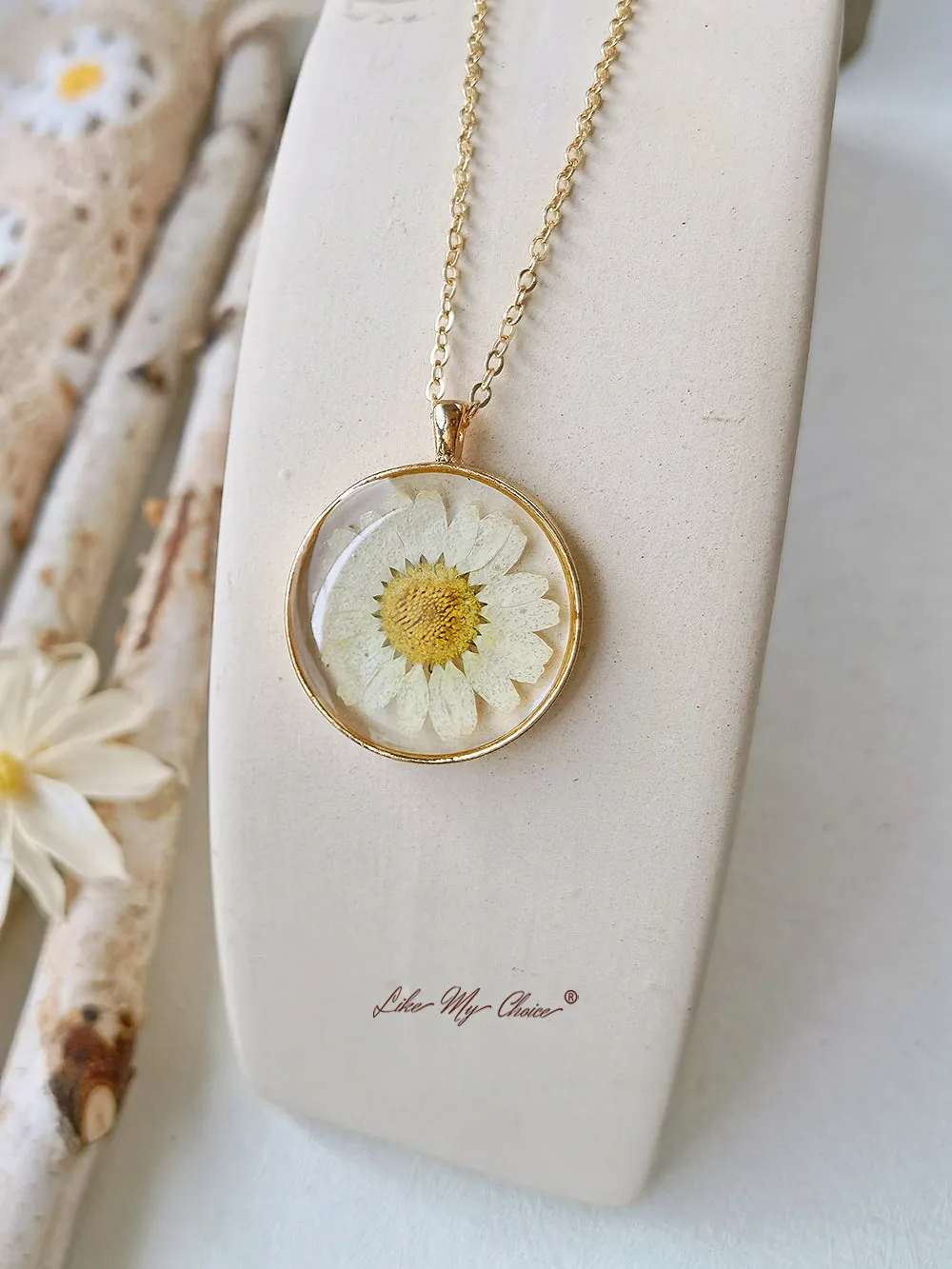 Natural Daisy Pressed Flower Necklace sold by Like My Choice
